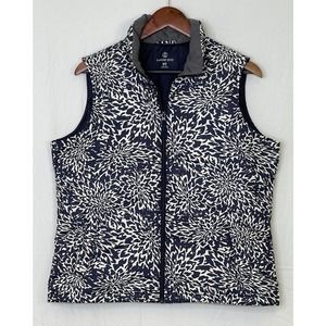 Lands End Women's M/P 10-12 Down Filled Quilted Zip Up Puffer Vest Navy Floral